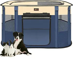Dog Playpen, Pet Playpen, Foldable Kitten cage Puppy Play Pen, Portable Dog Kennel Tent Crate, Indoor Outdoor Travel Camping Use for Small Animals with Carrying Case (Blue M)