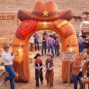 Leyndo 8ft Western Cowboy Inflatable Arch with 5 LED Lights Rodeo Blow up Archway Decorations for Western Birthday Party Indoor Outdoor Decor