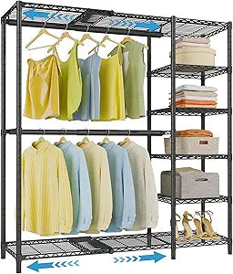 VIPEK X2 Expandable Reach-in Closet Racks Adjustable from 3'3" to 4'8" Portable Open Walk-in Closet Rack System with Flexible Shelves and Hanger Rods Clothing Rack for Hanging Clothes, Black