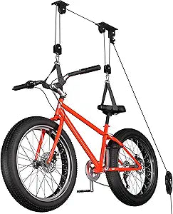 TRUSOON Bike Hoist, Heavy Duty Ebike Lift Pulley System for Garage Ceiling Overhead Storage for Bicycle, Ladders, Snowboard, Holds Up to 85 lbs Capacity, Fit 10-16 Foot High Ceilings