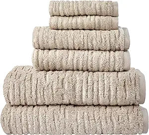 SKL Home CloudSoft 100% Cotton Luxury 6-Piece Towel Set, 600 GSM, Ultra Plush & Absorbent - 2 Bath Towels, 2 Hand Towels, 2 Washcloths, Oatmeal