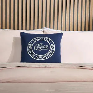 Lacoste Sportswear Decorative Pillow  16" x 16" Square Throw Pillow for Bed Sofa Couch, Embroidered Crocodile Logo, Ultra Soft Sweatshirt Knit Cotton and Polyester Blend, Machine Washable, Navy