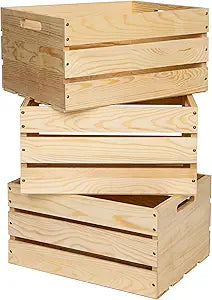 3 Packs Unfinished Pine Wooden Crate (17x13x8.9 Inches), DIY Wooden Storage Crate with Handles, Easy-Assemble Pine Milk Crates Style Organizer for Home/Office/Farmhouse Decor (3)