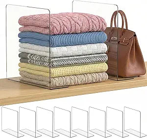 SortNStore Shelf Dividers for Closet Organization: 12" Tall x 12" Deep, Taller Adhesive Separators Features Acrylic Material and Provides Storage for Clothes and Purses in Bedroom Cabinets(8-Pack)