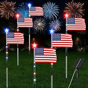 6 Pack American Flag Pathway Lights, 4th of July Decorations with 8 Modes, Patriotic Decorations Lights Outdoor Waterproof, for Yard, Garden,Independence Day, Memorial Day
