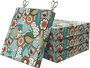 Outdoor Cushions for Patio Furniture Set of 4, 18.5 x 16 x 3 inch Waterproof Outdoor Chair Seat Cushions, Flower Green Square with Non-Slip Ties (Square Corner)