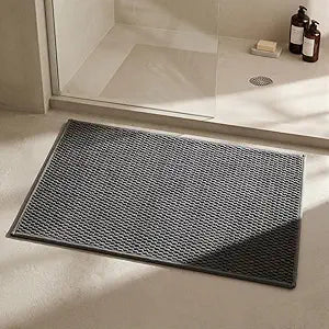Triohero Bathroom Rugs Non Slip Washable, Super Absorbent Thin Bath Mat Quick Dry Low Pile Bathroom Rug, Dark Grey 24"x36"