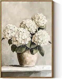 InSimSea Framed Canvas Wall Art Vintage Decor, Hydrangea Floral Pictures Bathroom Wall Decor Aesthetic, Living Room Bedroom Flower Home Retro Decorations, 16x24inch