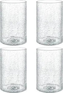 Skelang Crackle Lip-less Glass Lamp Shade, Cylindrical Light Cover with Fitter Opening, Replacement for Chandelier, Pendant, Bathroom Vanity Light, 4 Pcs