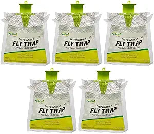 RESCUE! Outdoor Disposable Fly Trap  Hanging Fly Catcher with Attractant Bait, Fly Bag for Patio, Yard, Trash & Farm Areas  Easy-to-Use Outdoor Fly Control - 5 Traps