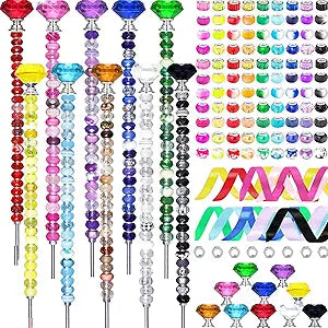 291 Pcs Beaded Garden Stakes Kit, DIY Fairy Wand Garden Stakes Beads Kit Colorful Large Hole Bead Crystal Stopper Top 10 Stainless Steel Threaded Rod Beaded Fairy Wands Supplies For Outdoor Decorative