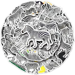 50Pcs Funny Zebra Stickers Wild Zebra Black and White Animal Cute Zebra Decal Stickers on Notebook Deco Waterproof Vinyl Decals for Bike Water Bottles Laptop(Colours-E6)