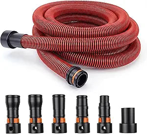 16FT Shop Vac Hose for Connecting Table Saw, Power Tools to Shop Vacuums-with 6 Adapter,Compatible with Multi-Brands Household Vacuum Cleaner Brands
