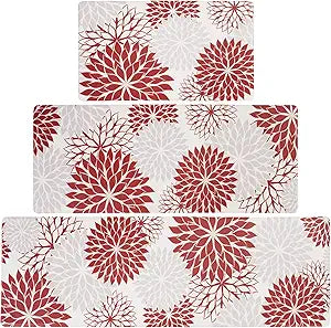 PVC Anti-Fatigue Kitchen Mats Set of 3, Non-Slip Kitchen Rugs, Comfort Standing Runner Rug, Multipurpose Indoor Mats for Laundry, Office, Bedroom, Sink, Bathroom, red