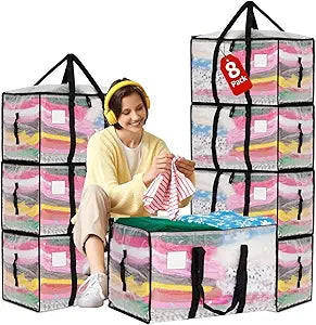 Moving Bags Heavy Duty Extra Large, Alternative for Moving Boxes & Moving Supplies,Clear Storage Bins with Lids, Plastic Packing Tote, Storage Bags for Clothes with Handles & Zippers(Clear, 8 Pack)
