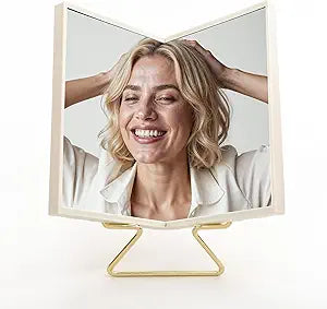 Realme V0 True Non-Reversing Mirror with Stand, True Reflection, Non-Magnifying Small Desk Mirror, Precision Vanity Mirror, Slim Design for Makeup