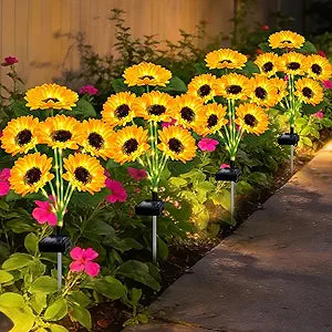 Solar Sunflower Lights Outdoor 4 Pack with 24 Sunflower Outdoor Lights Waterproof,Solar Flowers for Patio Landscape Flower Pathway,Birthday Gifts for Mom Grandma