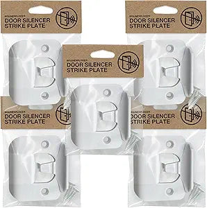 BrainExploder Door Silencer Strike Plate - Flexible, Noise Eliminating Fix for Loud Latches | Fits with No Modifications, Stops Slamming | -20 dB | 4X Quieter | White/Five Pack