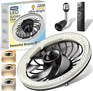 Low Profile Socket Fan Light with Remote and Extender, Small Light Bulb Fan