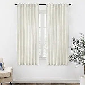 XTMYI 63 Inch Length Linen Sheer Curtains for Bedroom 2 Panels Back Tab Hooks Pleat Rod Pocket Light Filtering Semi Transparent Opaque Drapes for Living Room Bathroom Window,50x63 in Long,Cream Beige