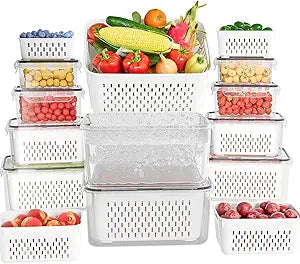 KEMETHY 10 Pack Fruit Storage Containers for Fridge with Removable Colanders - Food Storage Containers with Lids, BPA-Free Produce Containers Keep Fruits, Vegetables, Berry, Meat Fresh Longer