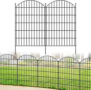 FOREHOGAR Metal Garden Fence 42in (H) x 23.3ft (L), 10 Panels + 11 Stakes Dog Fence Border Fence Animal Barrier, No Dig Garden Fencing for Yard Flower Bed Lawn Patio Outdoor, CTW4210 Black