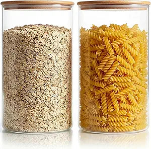 HomArtist Extra Large Glass Flour and Sugar Storage Containers with Airtight Lids,132 floz x2 [Set of 2] Big Glass Jars with Bamboo Lids, Air Tight Food Storage Jars for Cereal, Pasta, Rice, Coffee