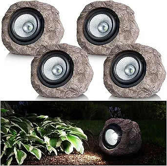 Candieslife Solar Garden Rock Lights Outdoor - IP65 LED Waterproof Solar Spotlight, Solar Powered Landscape Lights Decorative Garden Stone Light for Pathway, Walkway, Yard, Patio (4 Pack)