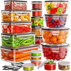 JSCARES 40 PCS Food Storage Containers with Lids Airtight (20 Lids &20 Containers) - Leakproof Meal-Prep Containers for Kitchen Storage Reusable Plastic Microwave/Dishwasher Safe with Labels & Pen