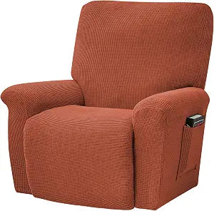 MIFXIN Recliner Cover Stretch Reclining Sofa Slipcover 4 Piece Soft Elastic Couch Covers for 1 Seat Recliner Anti-Slip Washable Furniture Protector (Jacquard Terracotta)