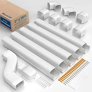 3" 19Ft Mini Split Line Set Cover with Flexible Duct, Long Duct Cover Kits - Paintable Minisplit Lineset Cover Kit, AC Line Hide for Mini-split, Air Conditioner, Central AC, HVAC, White