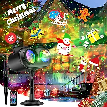 Christmas Projector Lights Outdoor Waterproof, 20 Slides & 8 Bright HD Patterns, Firefly & Ocean Wave Effects, Timer Snowflake Light Projector for House Yard Xmas New Year Valentines Thanksgiving