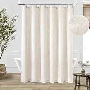 92 Inch Shower Curtain Linen Neutral Extra Long Bath Curtain for Bathroom Earth Tone Boho Shabby Chic Country Rustic Cloth Drapes Bathroom Decor, Cream Colored Ivory, 72x92