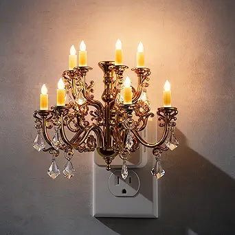 L LOHAS LED Night Lights Plug into Wall,Crystal Chandelier Candle Nightlight with Dusk to Dawn Sensor,Brightness Adjustable,3000K Soft White,Vintage Rotatable Night Lights for Home Decor,Bathroom