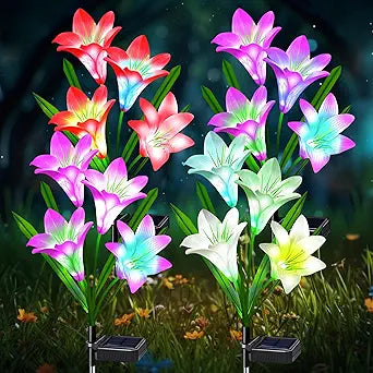 ostritec Solar Lights Outdoor Waterproof, 4 Pack Garden Decor Lights, 16 Multi-Color Changing Lily Solar Flowers for Yard Patio Pathway Decor, Gifts for Women Mom (4 Pack)