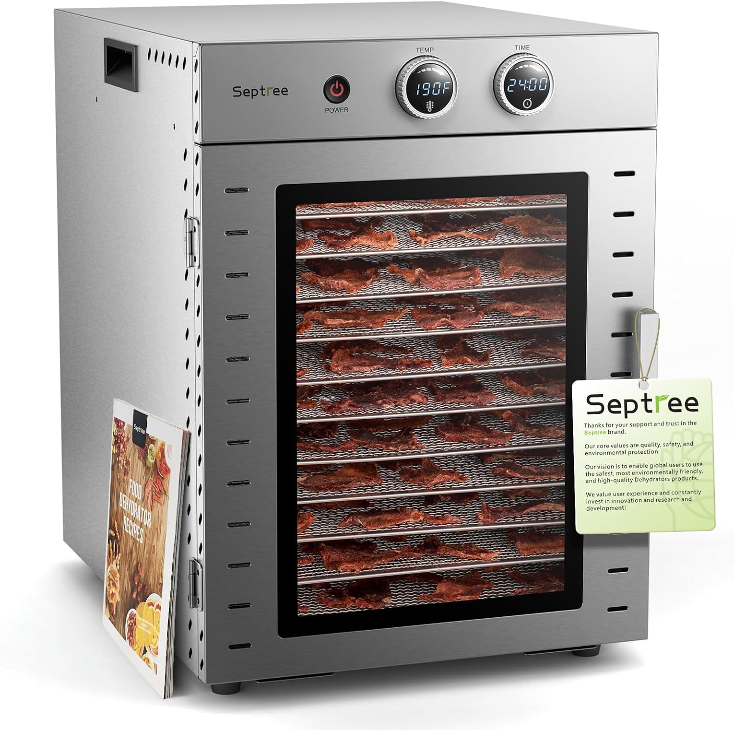 Food Dehydrators Machine with 12 Stainless Steel Trays with Timer Setting, Temperature Adjusted 70 â„‰ to 194 â„‰, Dryer for Herb, Fruit, Meat, Vegetables, Mushroom, Beef, for Commercial and Household