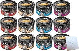 Wet Cat Food Chunks Tuna & Gravy Variety Pack - Includes 4 Delicious Fussie-Cat Flavors: Tuna with Anchovies, Chicken, Prawns, and Salmon  Gourmet Wet Food for Picky Cats (2.8oz Each, 12 Cans Total)