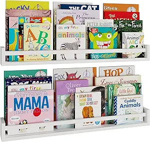 Wallniture Utah 32" White Nursery Bookshelves Wall Mounted, Wood Floating Book Shelves for Kids Room Set of 2