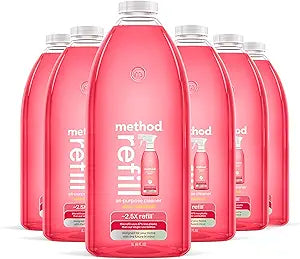 Method All-Purpose Cleaner Refill, Pink Grapefruit - Cuts Grease & Grime on Counters, Glass, Sealed Wood & Floors, for Kitchen & Bathroom, 68 fl oz, 6 pack