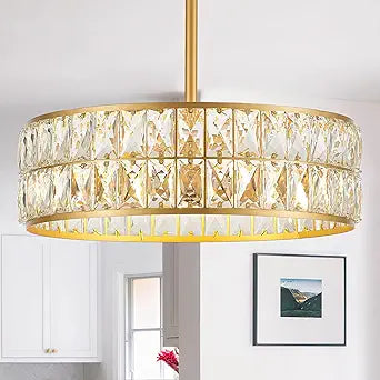 16 4-Light Modern Crystal Chandeliers Gold Dinning Room Light Fixture, Round Pendant Light Kitchen Island Chandelier, Flush Mount Ceiling Light for Living Room Entryway Bedroom Foyer