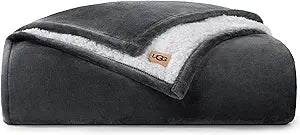 UGG Nita Twin Blanket, Plush Soft Twin XL Fuzzy Blanket for Bed or Oversized Throw for Couch, Cozy Bedding, Luxury Bedroom Decor, 66-inch x 90-inch, Charcoal Grey