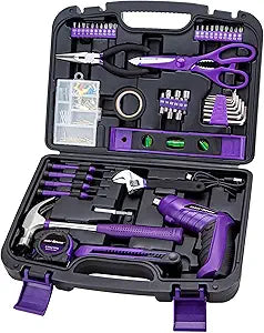 CARTMAN 149-piece Tool Set with Purple Cordless Screwdriver Essential Household Tool Box Hand Tool Kit