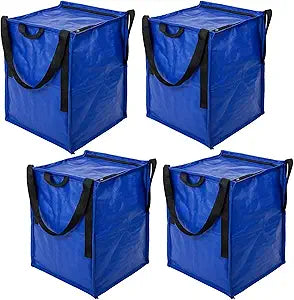 DURASACK Heavy Duty Storage Tote Bag with Zipper Top 22-Gallon Rugged Woven Polypropylene Moving Bag, Reusable Self-Standing Design, Holds up to 500 Pounds, Pack of 4, Blue