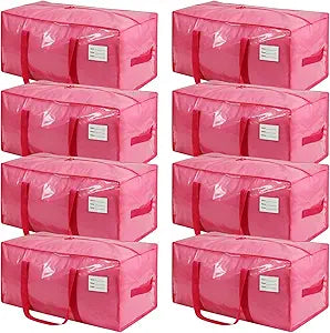 VTSVTS 8 Pack Extra Heavy Duty Large Moving Bags with Comfortable Handle & Strong Zipper,Storage Totes for Space Saving Moving Storage College Supplies Alternative to Moving Box,Pink