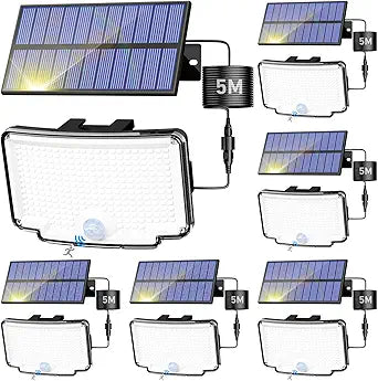 Peasur 6 Pack Solar Motion Lights Outdoor, 318 LED Solar Security Light with 3 Modes, IP65 Waterproof Powered Flood Lights for Outside Garden Garage Yard Backyard