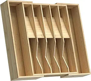 Expandable Silverware Organizer, Utensil Drawer Organizer & Cutlery Tray Dividers for Spoons Forks Knives (12 Slot,Natural Bamboo), 16.73x12.91x1.97 