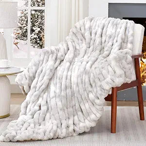Touchat Ruched Faux Rabbit Fur Blanket, 700 GSM Luxury Dual-Sided Soft Cozy Blanket, Fuzzy Fluffy Plush Throw for Bed, Couch and Sofa - 60"x80", Tie-dye Grey