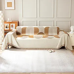 Lucky Monet Boho Sofa Covers Reversible Chenille Sectional Couch Covers for 3 Cushion Sofa, Jacquard Sofa Covers Blanket L Shape Couch Furniture Protector for Dogs, 71" x 134", 2# Khaki - Tassel