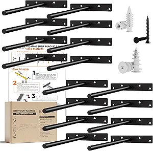 BATODA - 8" Floating Shelf Bracket Heavy Duty (16 pcs)Solid Steel Blind Shelf Supports - Hidden Brackets for Floating Wood Shelves - Blind Shelf Support Shelving Mounting Hardware Included (Pack 16)