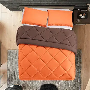 Elegant Comfort Reversible Comforter Set All Season, Ultra Soft, Down Alternative Comforter, Orange/Brown, Full/Queen, 3-Piece